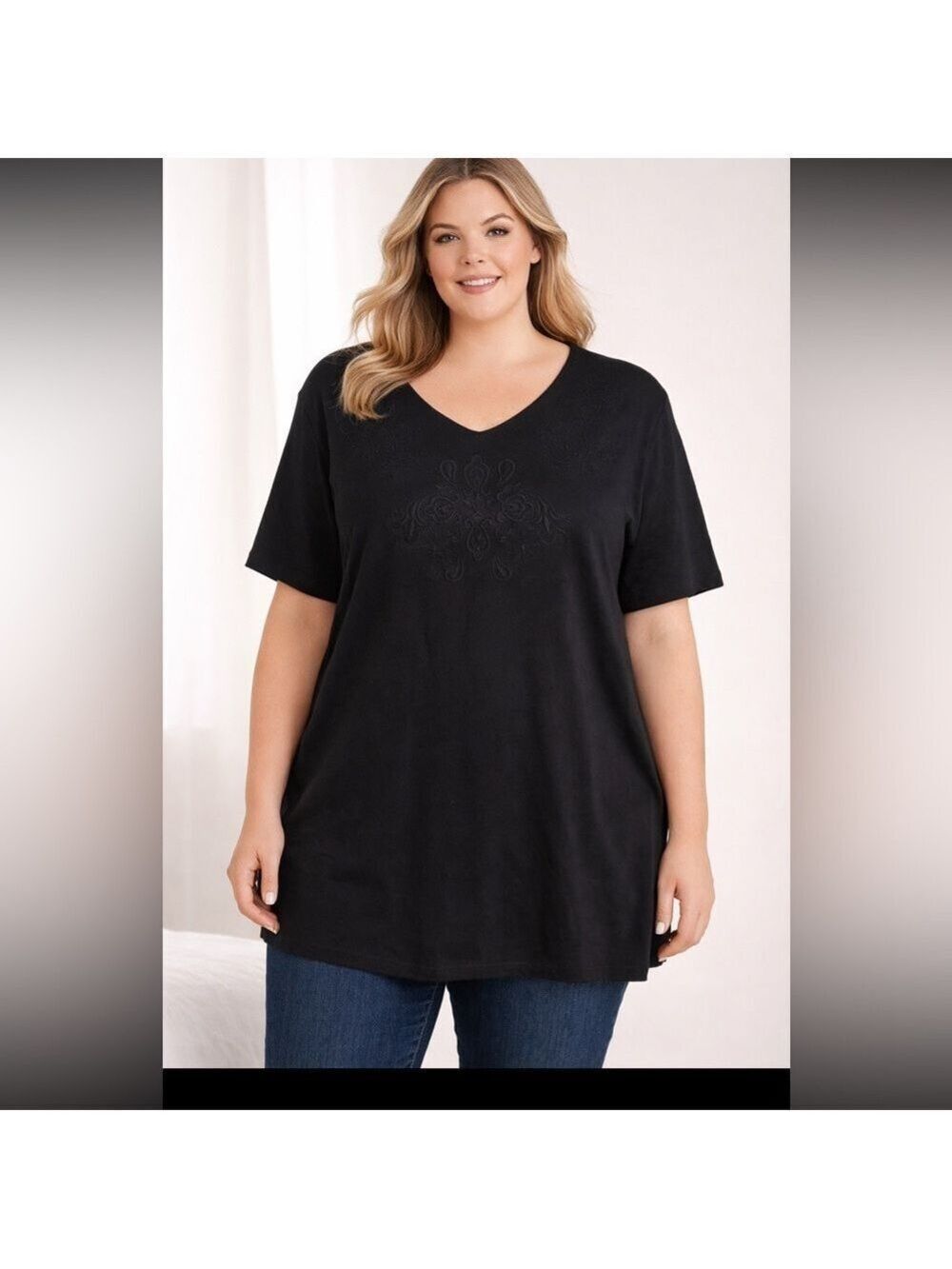 Woman Within Embroidered V-Neck Tee – Size 18/20 (L) – New With Tags